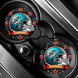 Miami Dolphins Helmet Car Coasters Absorbent Set of (2)